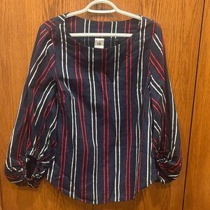 CAbi Navy and Red Striped Blouse